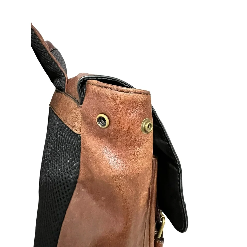Fossil Brown Leather Backpack Buckle Flap Laptop Work Travel Bag